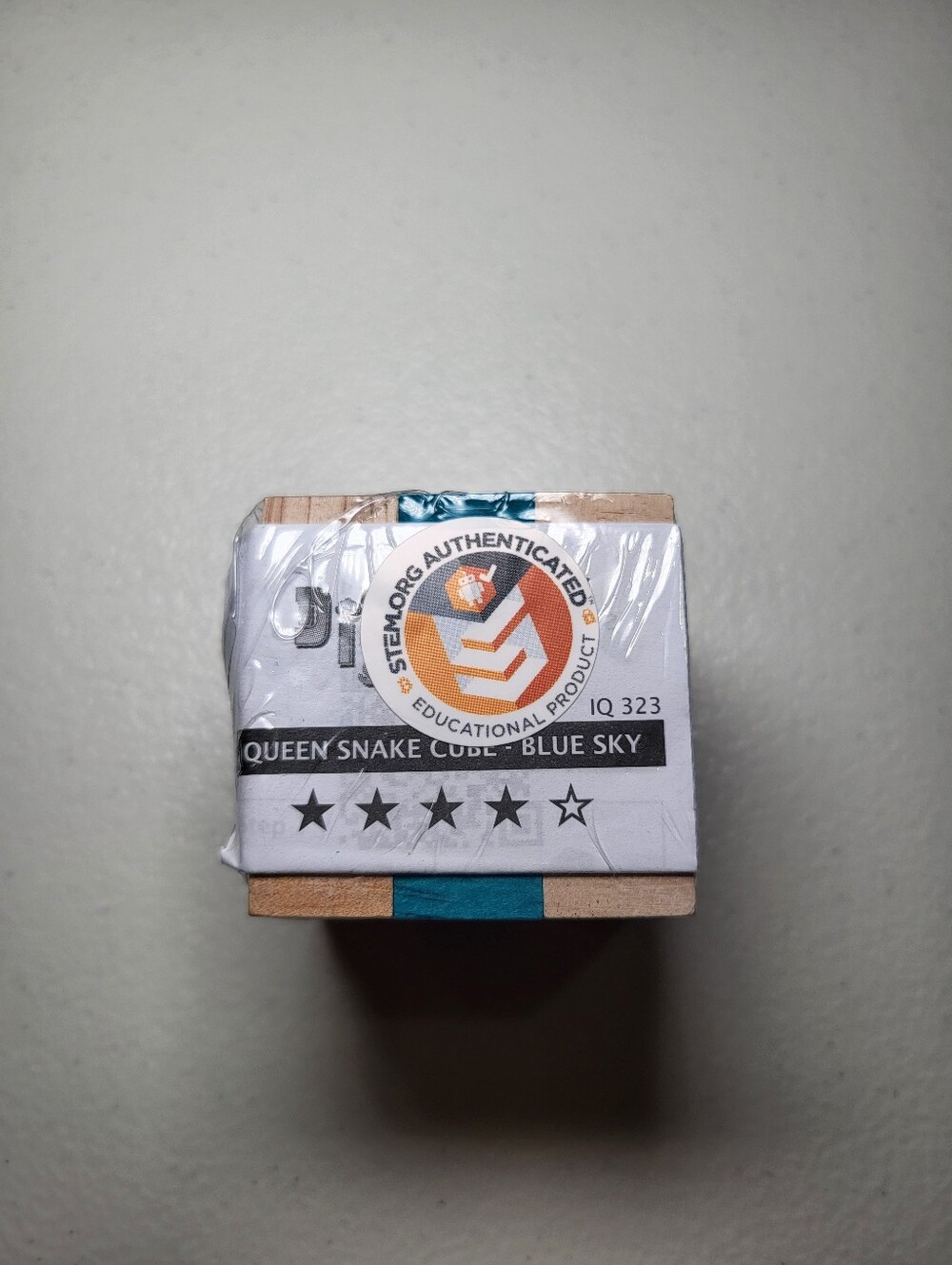 Wooden Puzzle Cube with Teal Accent